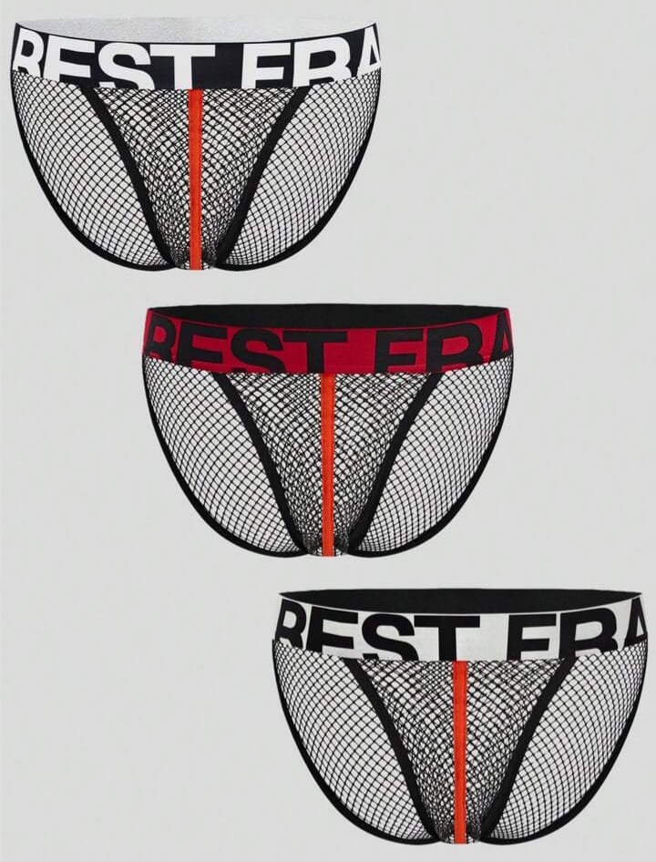 Men's Letter Print Mesh Thong Underwear